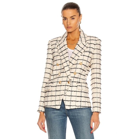 L'AGENCE Jackets & Blazers - NWT L'AGENCE Kenzie White Check Boucle Tweed Double Breasted Blazer